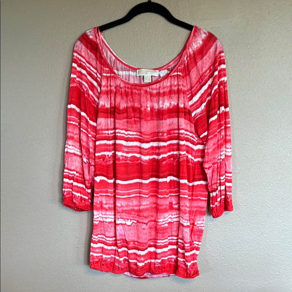 Michael Kors Red and White Ruched Blouse